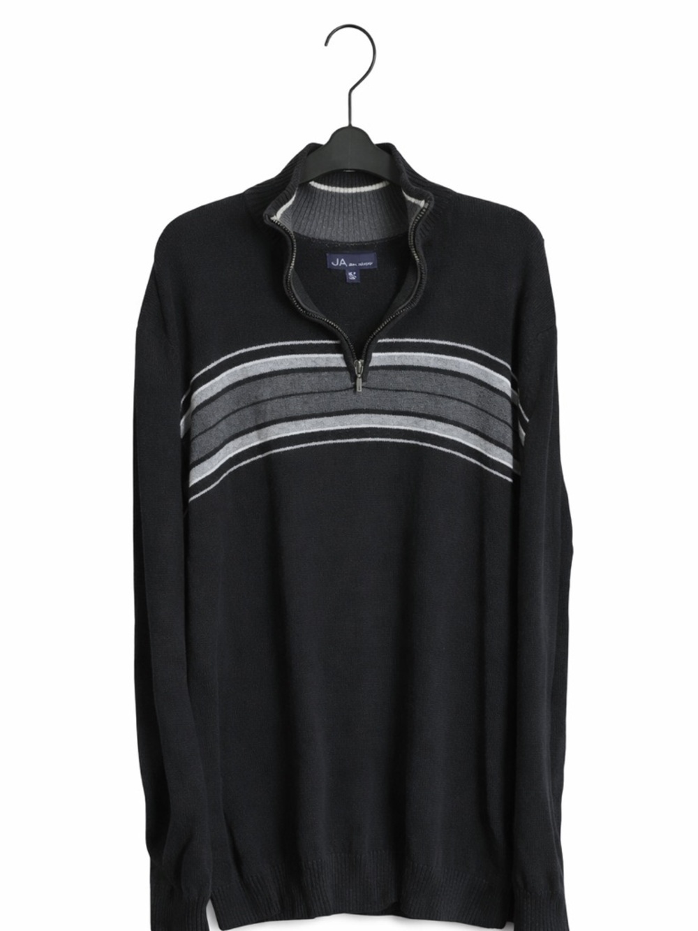 JA John Ashford Men’s 1/4 Zip Sweater XL Black Gray Striped Cotton Pullover